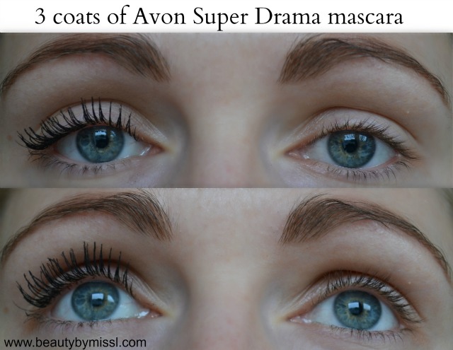 3 coats of Avon Super Drama mascara on my lashes