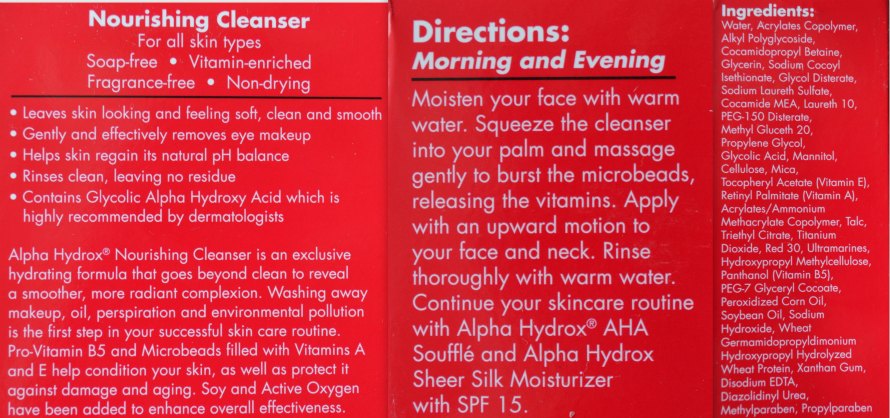 Alpha Hydrox Nourishing Cleanser ingredients