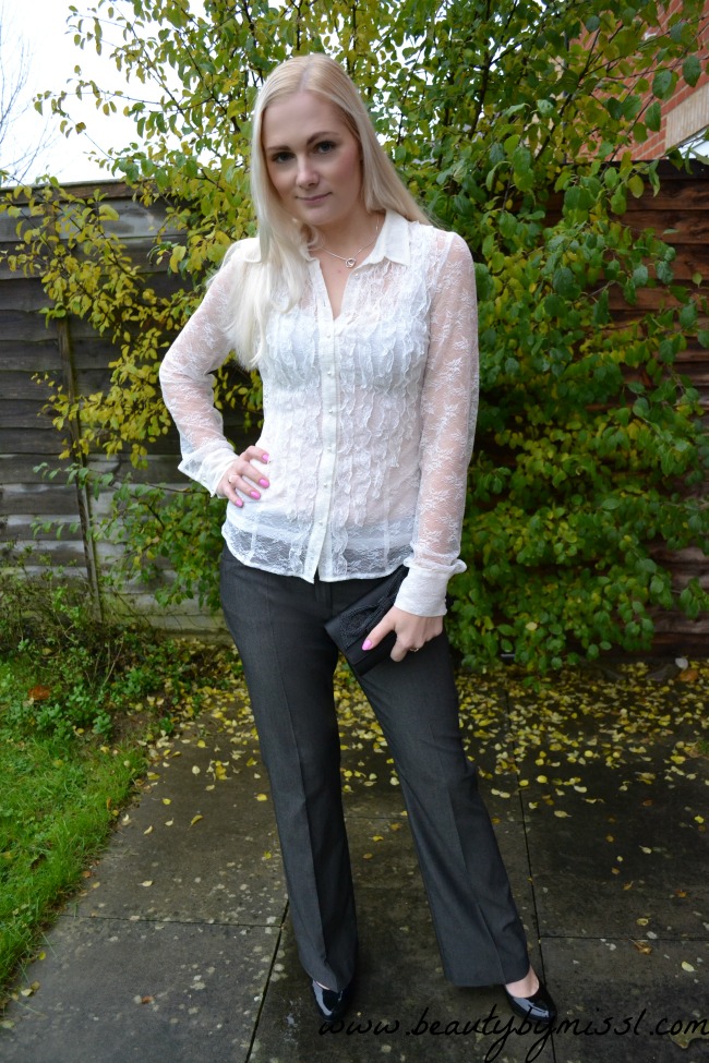 ootd grey pants and lace blouse