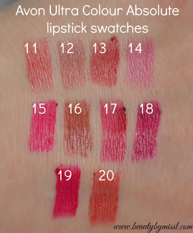 Avon Ultra Colour Absolute lipstick swatches