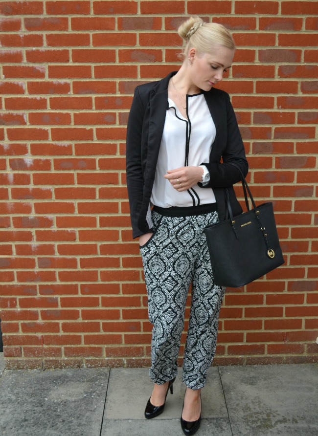 Black and white, joggers and heels