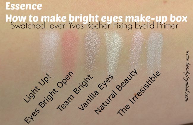 Essence How To Make Bright Eyes Make-Up Box eye shadows swatched Yves Rocher Fixing Eyelid Primer | www.beautybymissl.com via @beautybymissl