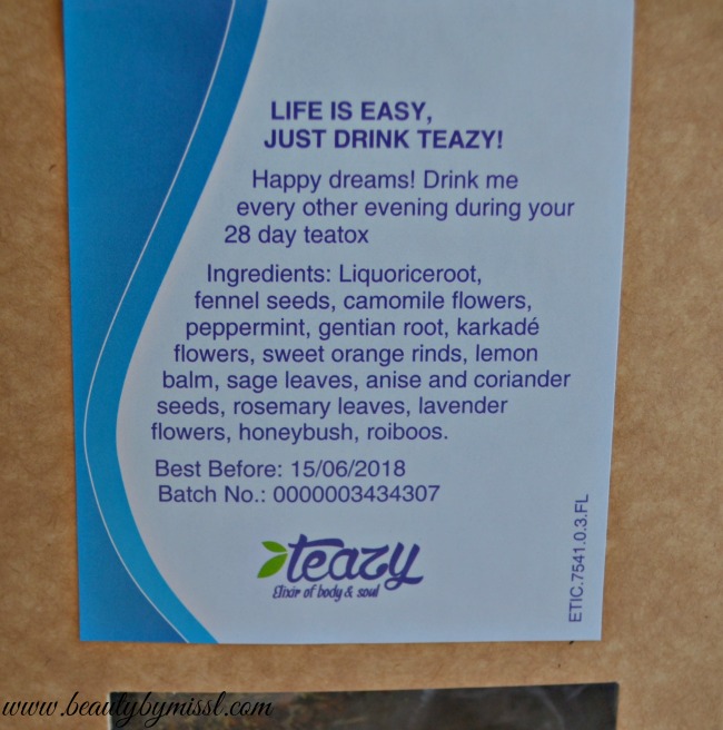Teazy 28 Day Bedtime detox tea ingredients