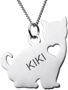 Personalized Sitting Cat Sterling Silver Pendant necklace