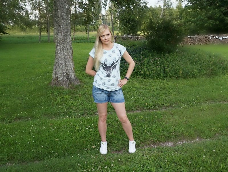 s.Oliver denim shorts, Worn By Christmas Antler Boyfriend T-Shirt and Nike trainers. 