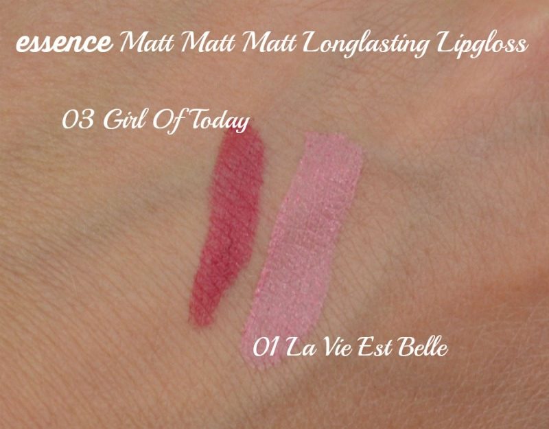 Essence Matt Matt Matt Longlasting Lipgloss 01 La Vie Est Belle & 03 Girl Of Today swatches