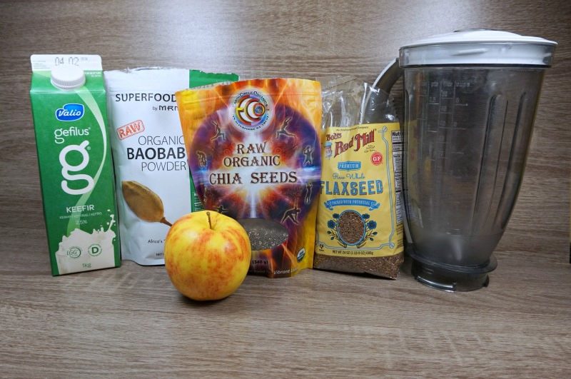 Healthy Kefir Apple Smoothie with Chia and Flaxseed and Baobab powder