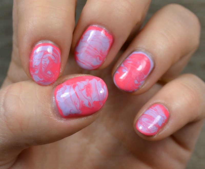 Pastel Lilac and Coral Dry Marble Nail Art