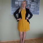 Yellow lace dress & black vegan leather jacket. Weekly link up #124