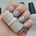 blue black white dots nail art