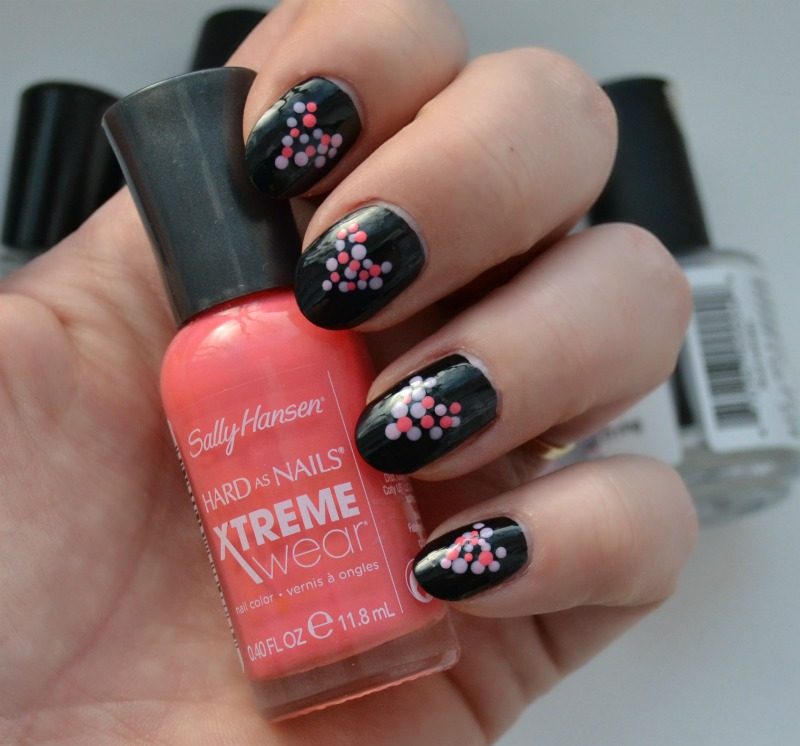 easy dots and heart nail art Valentines Day