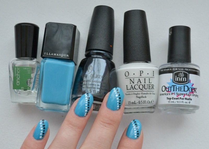simple blue black white nails