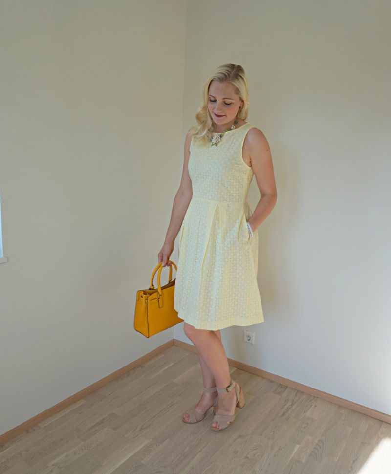 yellow hole-embroidered cotton dress