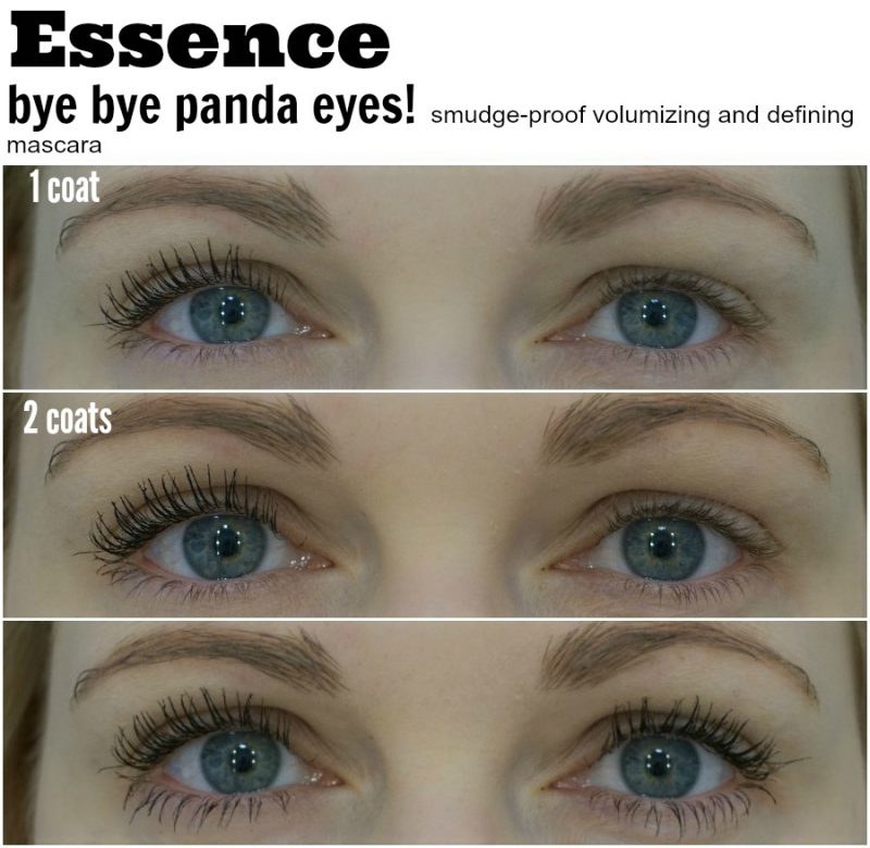 Essence bye bye panda eyes mascara before and after on lashes
