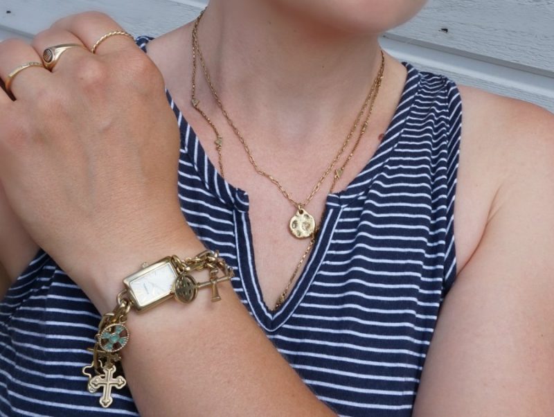 Fossil Cross Charm Watch and Madewell necklaces
