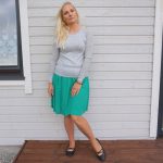 Green skirt & grey sweater outfit and weekly link up #188